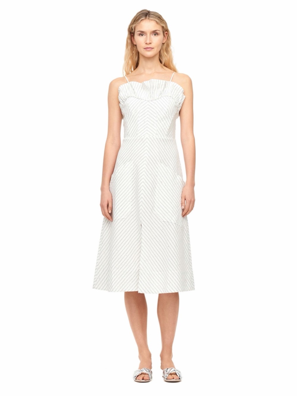 Rebecca Taylor Ruffled Stripe Midi Dress Size 2